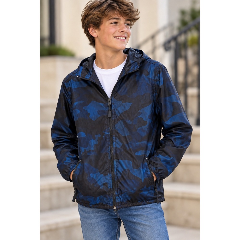 Urban Republic Boys Blue Camo Windbreaker Hooded Jacket Size XL 18/20